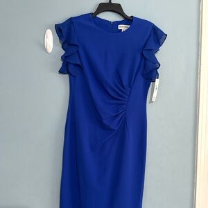 Shelby & Palmer Royal Blue Midi Dress with Ruffled Sleeves